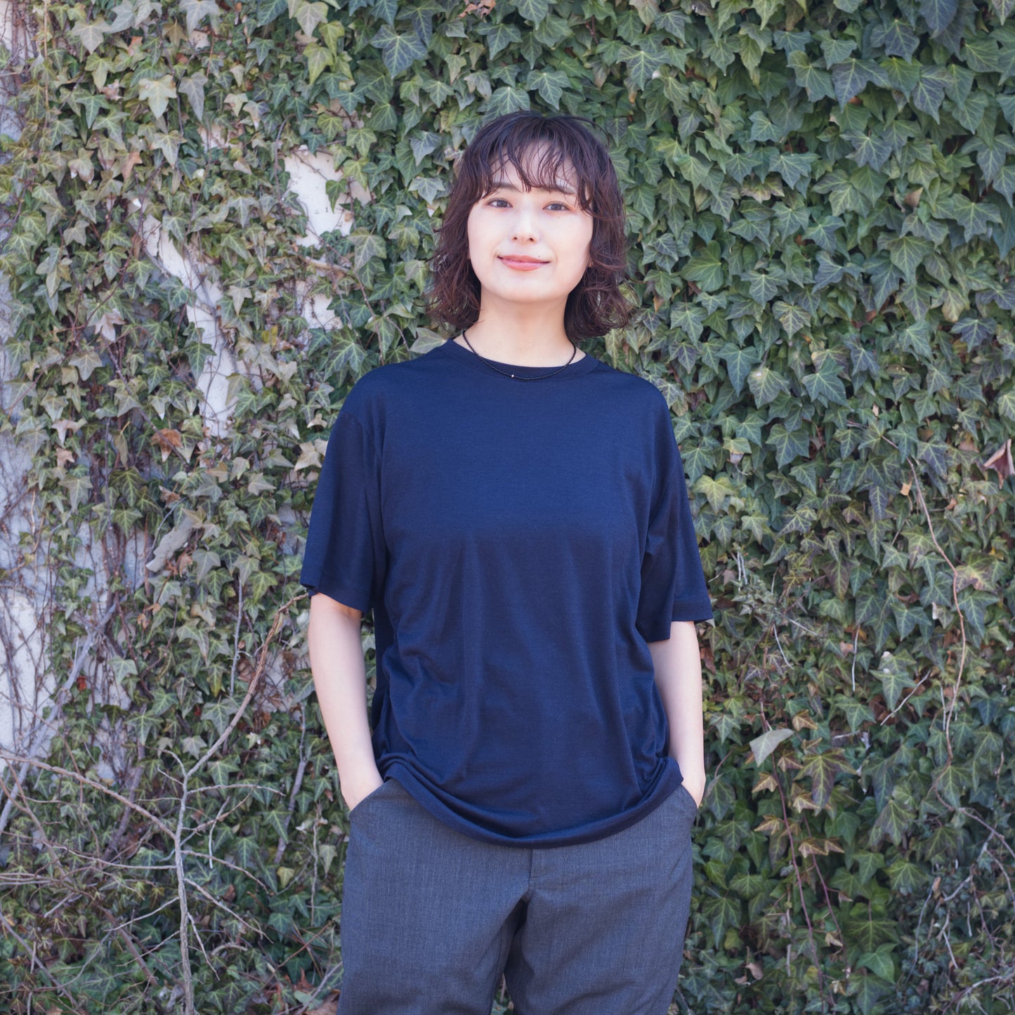 tomoka 161cm / Merino Crew SS Navy size-2 / Busy Wool Pants Charcoal S-size