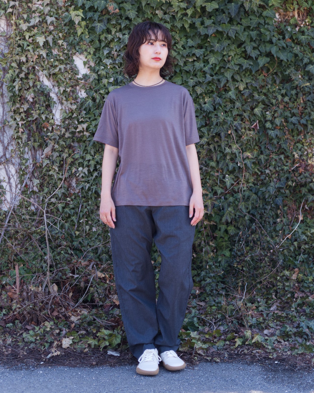 tomoka 161cm / Merino Crew SS Mocha size-1 / Busy Wool Pants Charcoal S-size