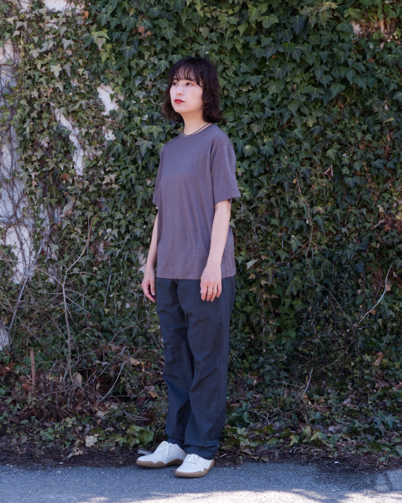 tomoka 161cm / Merino Crew SS Mocha size-1 / Busy Wool Pants Charcoal S-size