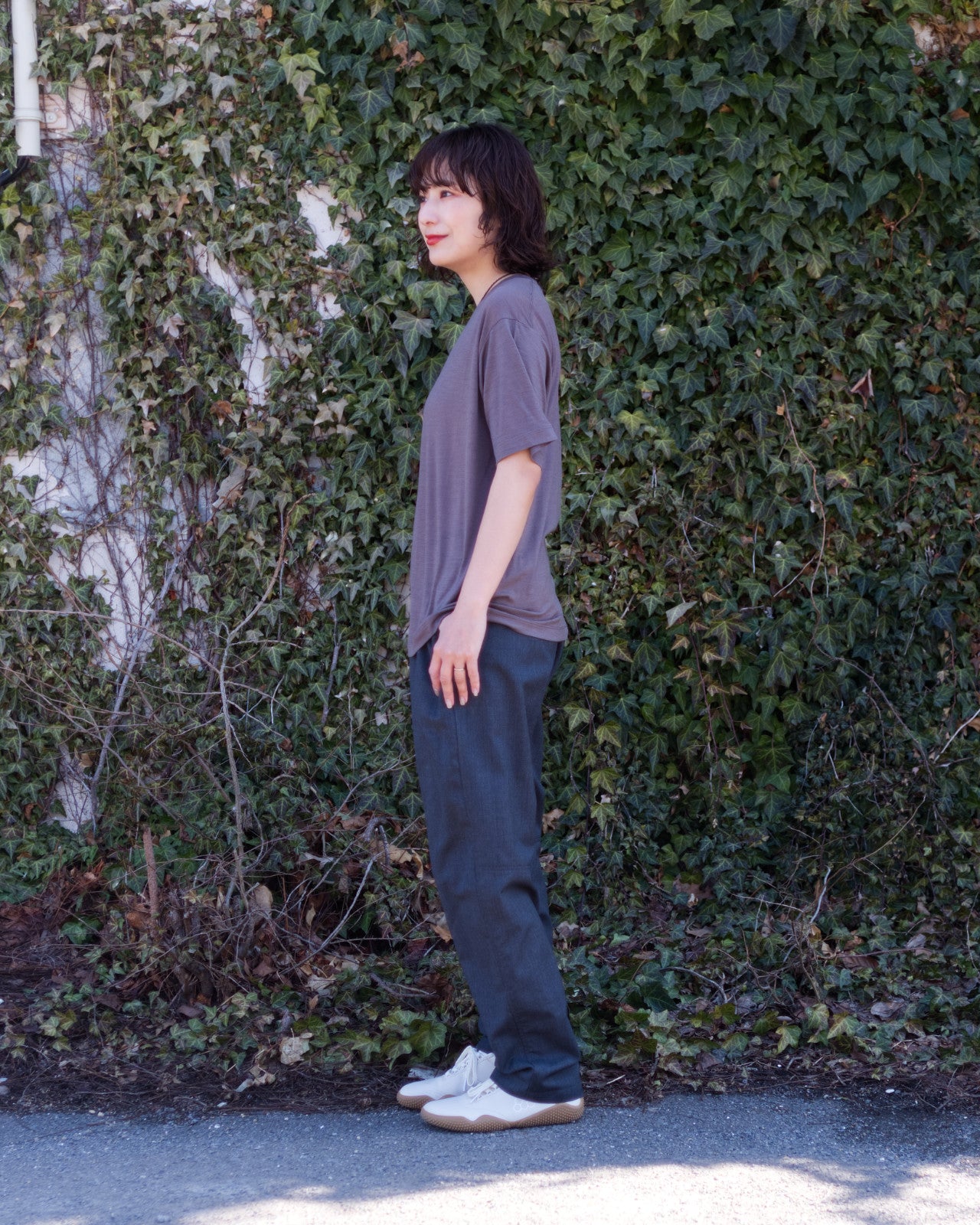 tomoka 161cm / Merino Crew SS Mocha size-1 / Busy Wool Pants Charcoal S-size