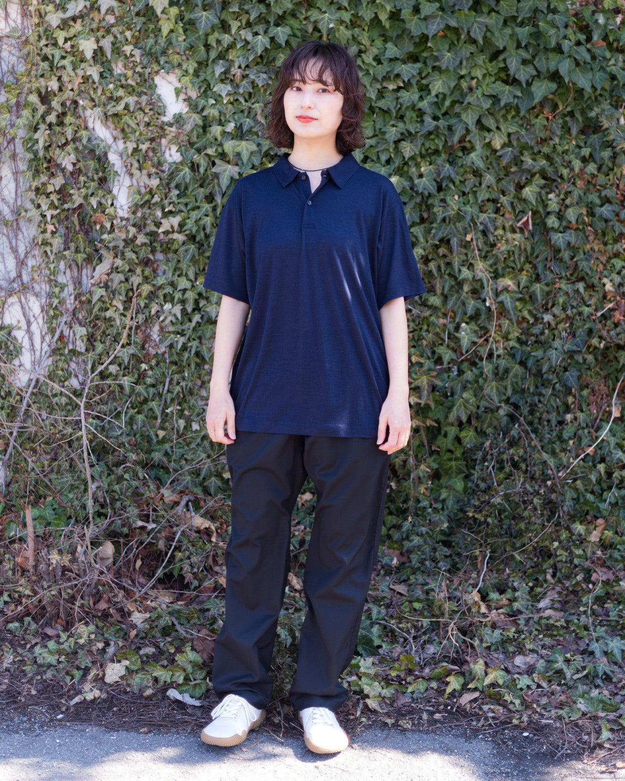 tomoka 161cm / Merino Polo SS Navy size-2 / Busy Wool Pants Black S-size
