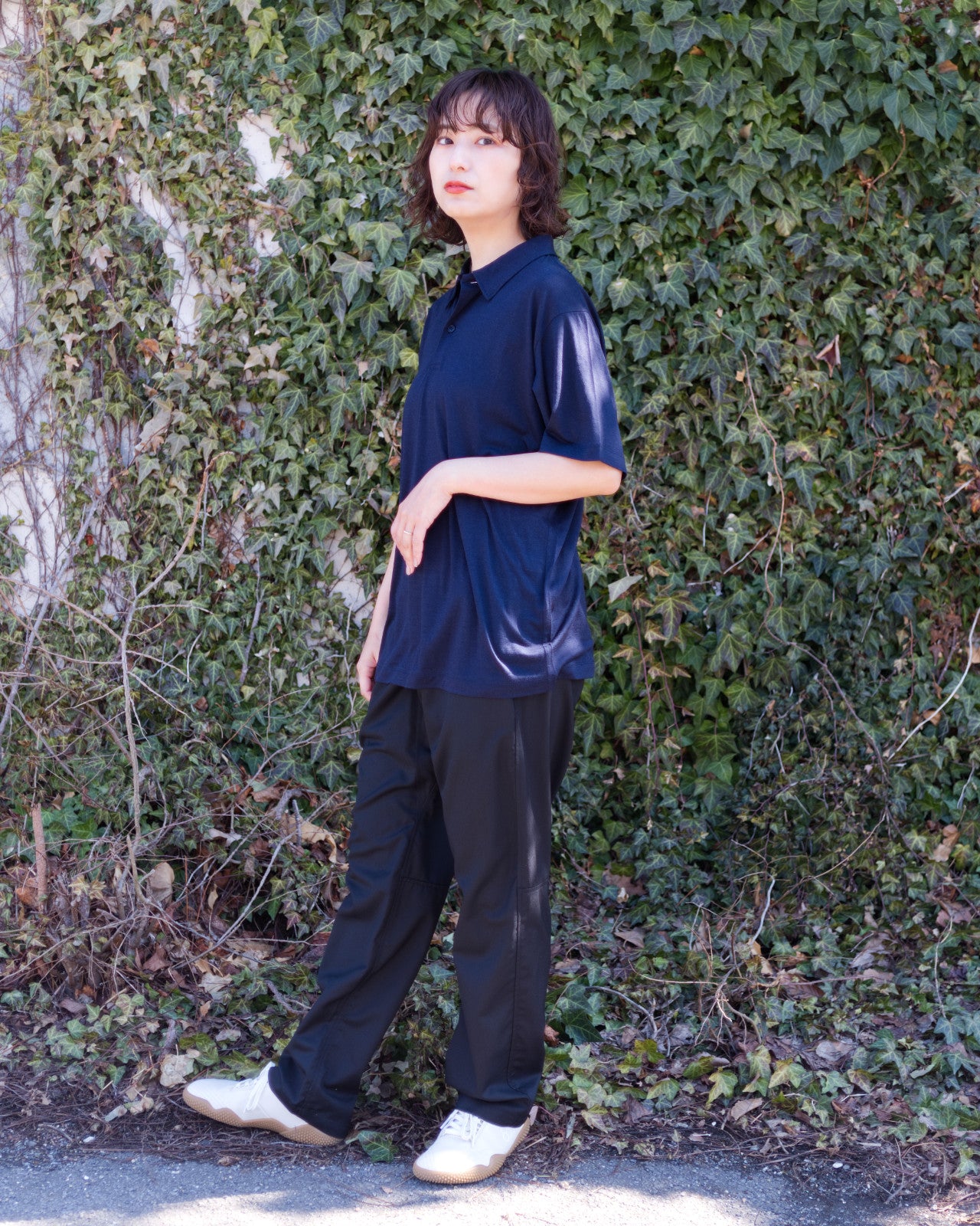 tomoka 161cm / Merino Polo SS Navy size-2 / Busy Wool Pants Black S-size