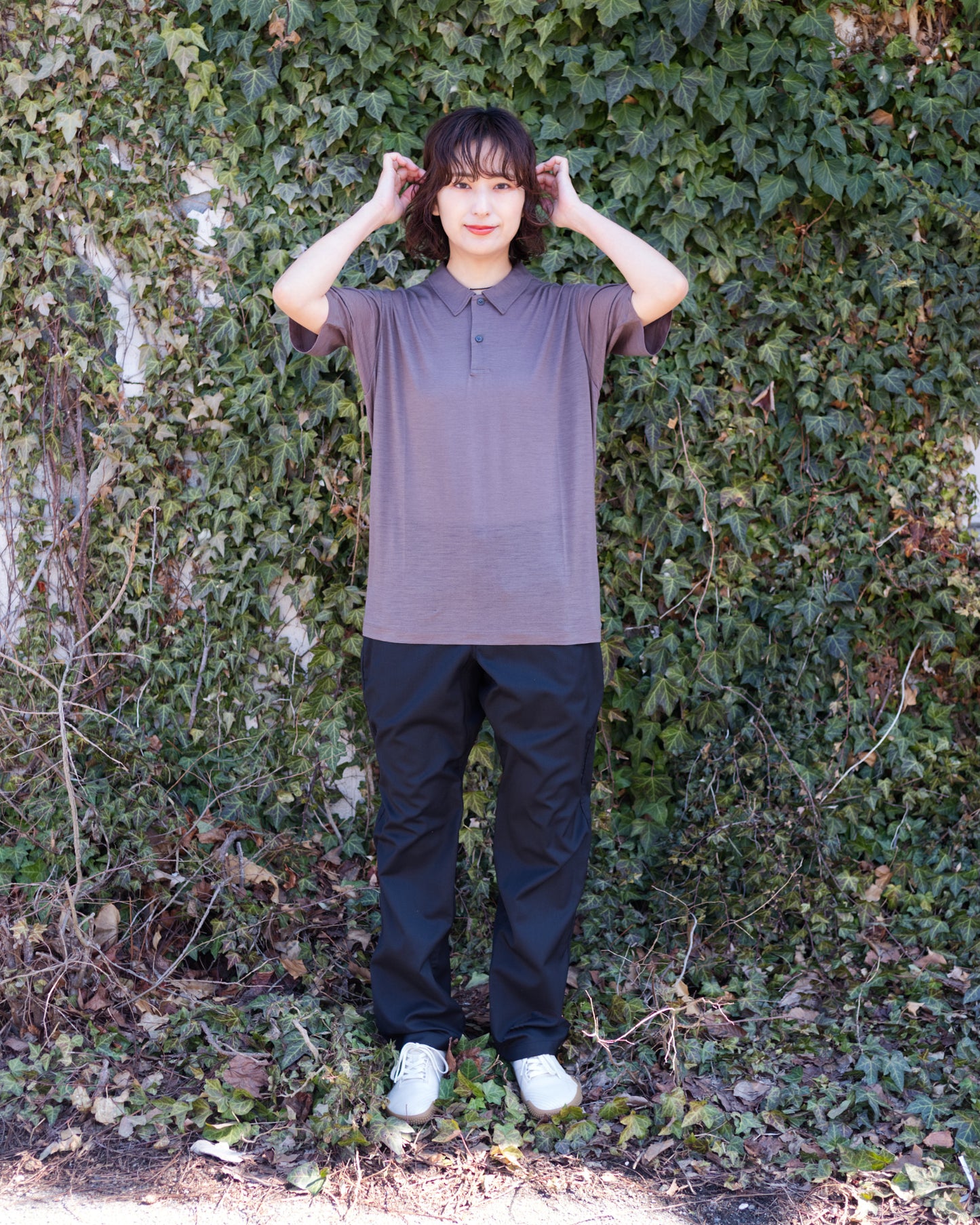 tomoka 161cm / Merino Polo SS Mocha size-1 / Busy Wool Pants Black S-size