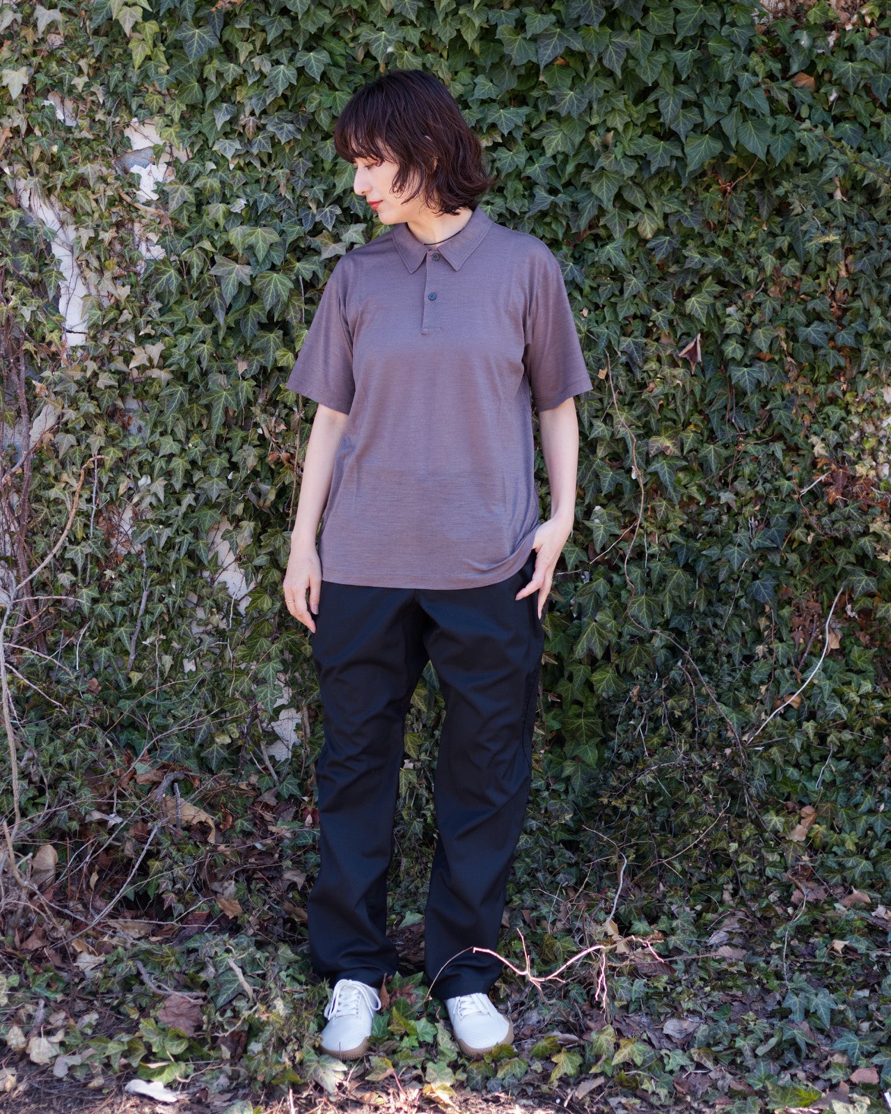 tomoka 161cm / Merino Polo SS Mocha size-1 / Busy Wool Pants Black S-size