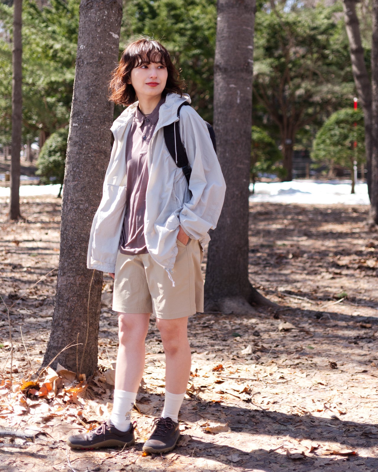 tomoka 161cm / Merino Polo SS Mocha size-1 / Busy Work Shorts Beige S-size