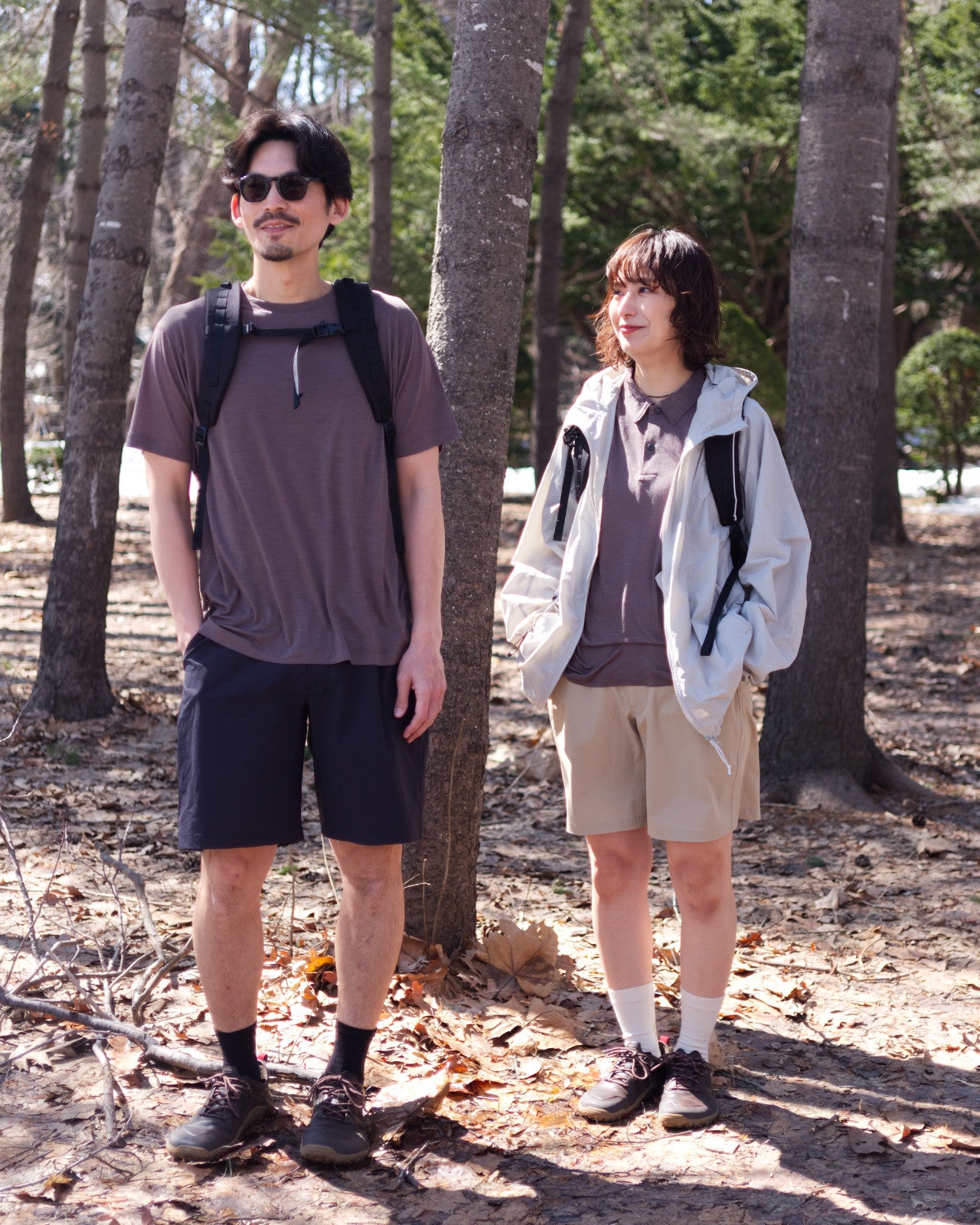 Left : naoki 180cm / Busy Work Shorts Navy L-size,   Right : tomoka 161cm / Busy Work Shorts Beige S-size